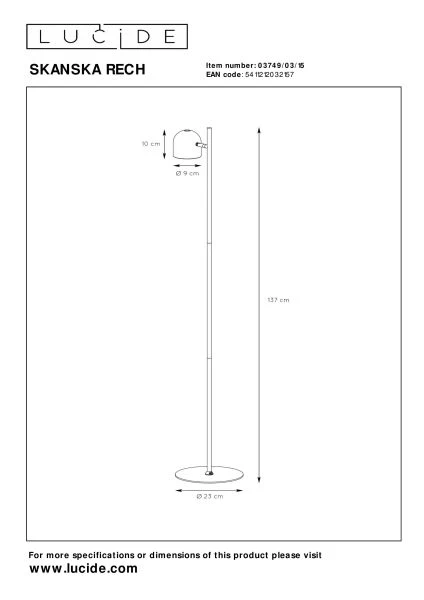 Lucide SKANSKA RECH - Lampadaire Rechargeable Intérieur/Extérieur - Batterie/Piles - Ø 23 cm - LED Dim. - CCT - 1x3W 3000K/6000K - IP44 - Fer gris - technique